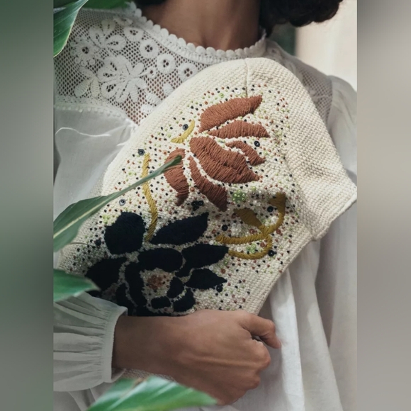 Zara Handbags - Zara Beaded Embroidered Flower Bag
